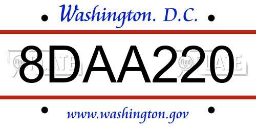 8DAA220 District Of Columbia License Plate
