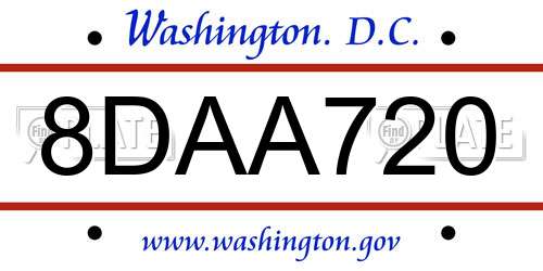 8DAA720 District Of Columbia License Plate