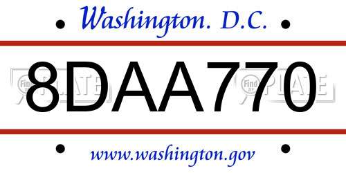 8DAA770 District Of Columbia License Plate
