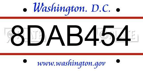 8DAB454 District Of Columbia License Plate