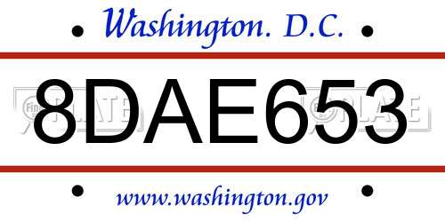 8DAE653 District Of Columbia License Plate