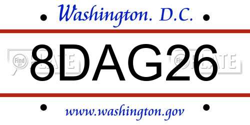 8DAG26 District Of Columbia License Plate