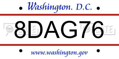 8DAG76 District Of Columbia License Plate