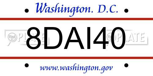 8DAI40 District Of Columbia License Plate