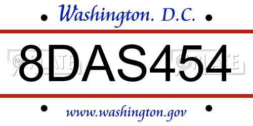 8DAS454 District Of Columbia License Plate
