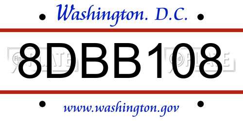 8DBB108 District Of Columbia License Plate