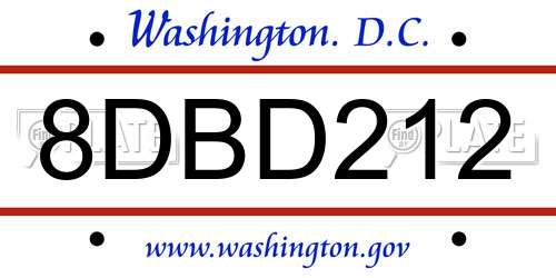 8DBD212 District Of Columbia License Plate
