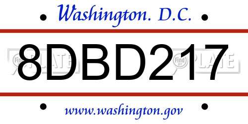 8DBD217 District Of Columbia License Plate