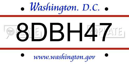 8DBH47 District Of Columbia License Plate