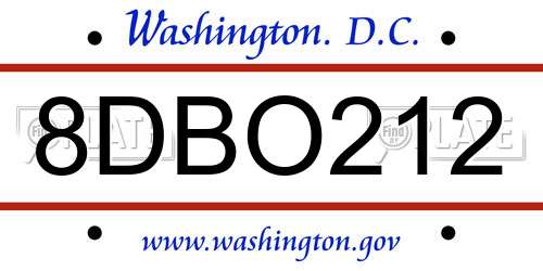 8DBO212 District Of Columbia License Plate