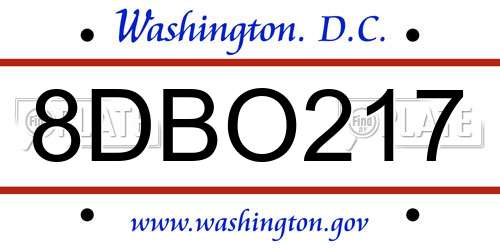 8DBO217 District Of Columbia License Plate