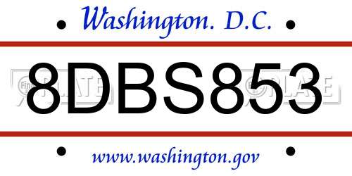 8DBS853 District Of Columbia License Plate