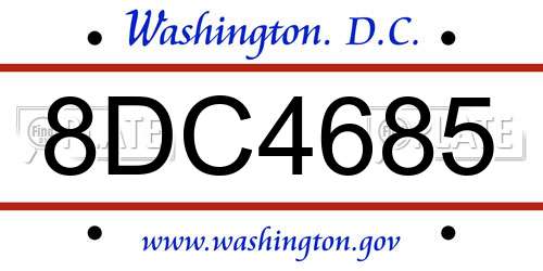 8DC4685 District Of Columbia License Plate