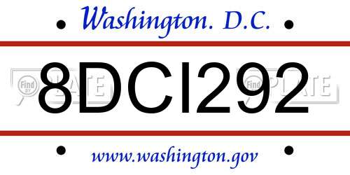 8DCI292 District Of Columbia License Plate