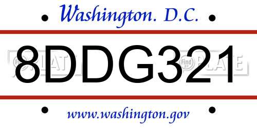 8DDG321 District Of Columbia License Plate