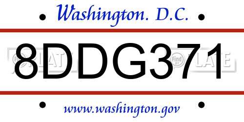 8DDG371 District Of Columbia License Plate