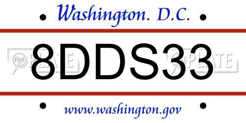 8DDS33 District Of Columbia License Plate