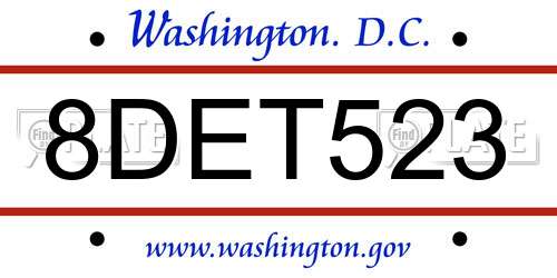 8DET523 District Of Columbia License Plate