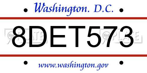8DET573 District Of Columbia License Plate
