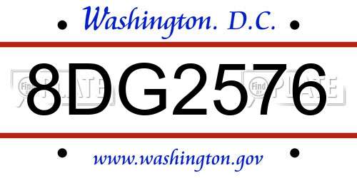 8DG2576 District Of Columbia License Plate