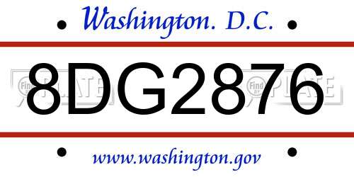 8DG2876 District Of Columbia License Plate