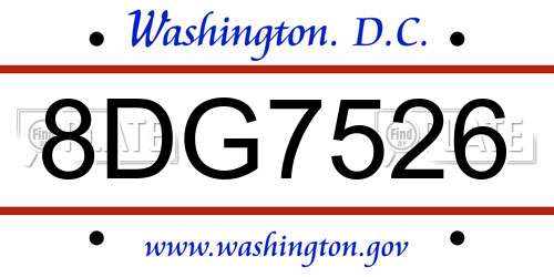 8DG7526 District Of Columbia License Plate