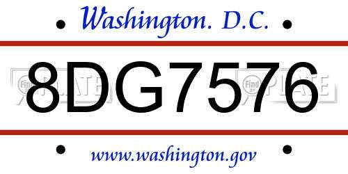 8DG7576 District Of Columbia License Plate