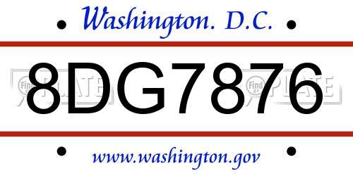 8DG7876 District Of Columbia License Plate