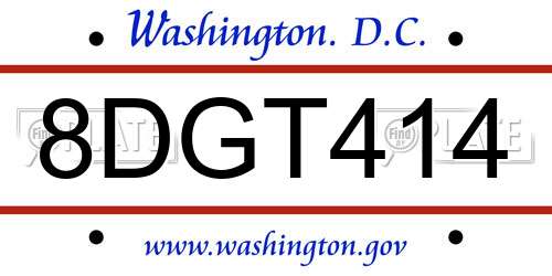 8DGT414 District Of Columbia License Plate