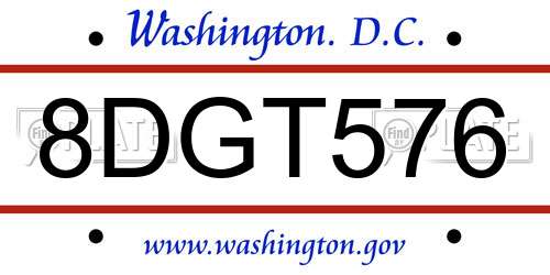 8DGT576 District Of Columbia License Plate