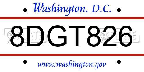 8DGT826 District Of Columbia License Plate
