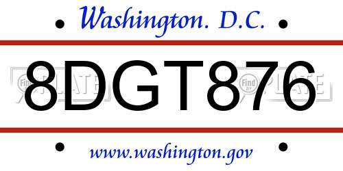 8DGT876 District Of Columbia License Plate