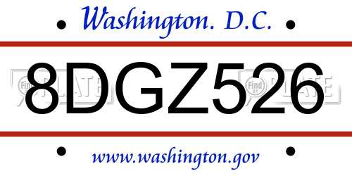 8DGZ526 District Of Columbia License Plate