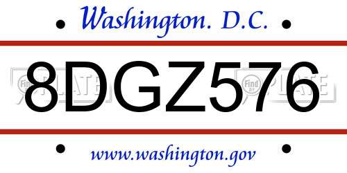 8DGZ576 District Of Columbia License Plate