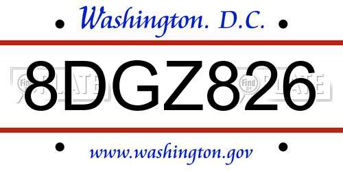 8DGZ826 District Of Columbia License Plate