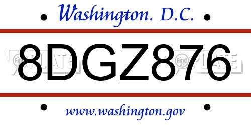 8DGZ876 District Of Columbia License Plate