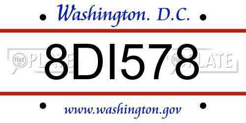 8DI578 District Of Columbia License Plate