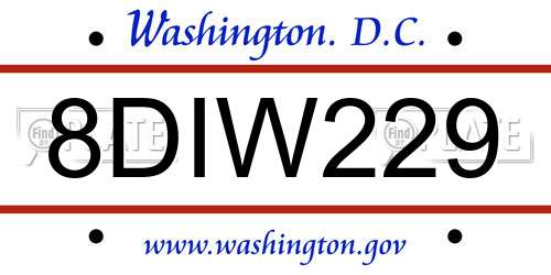 8DIW229 District Of Columbia License Plate