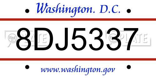 8DJ5337 District Of Columbia License Plate