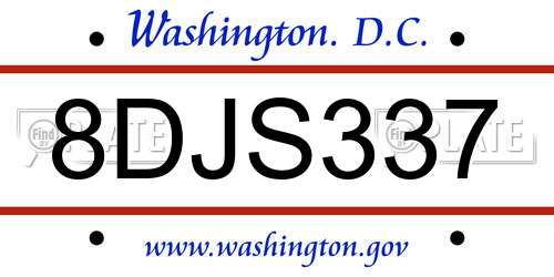 8DJS337 District Of Columbia License Plate