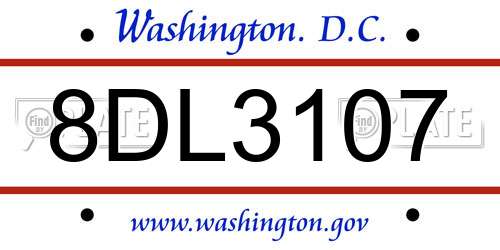 8DL3107 District Of Columbia License Plate