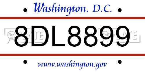 8DL8899 District Of Columbia License Plate