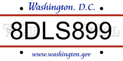 8DLS899 District Of Columbia License Plate