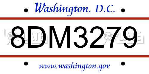 8DM3279 District Of Columbia License Plate