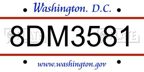 8DM3581 District Of Columbia License Plate