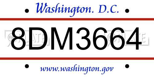 8DM3664 District Of Columbia License Plate