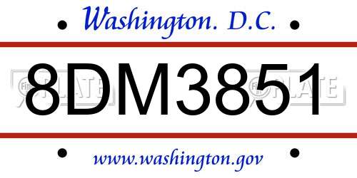 8DM3851 District Of Columbia License Plate