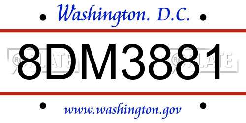 8DM3881 District Of Columbia License Plate