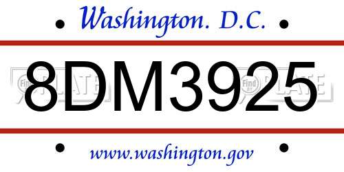 8DM3925 District Of Columbia License Plate