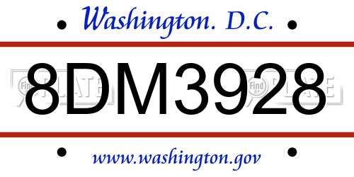 8DM3928 District Of Columbia License Plate